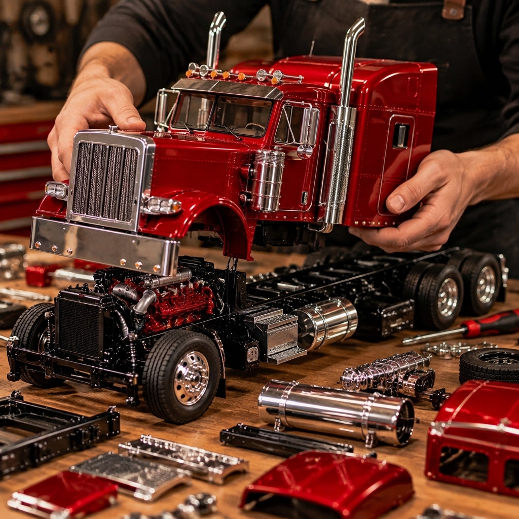 🔥LAST DAY 49%🚛 Candy Apple Red American Truck Model Kit – Build Your Own Classic Semi Truck